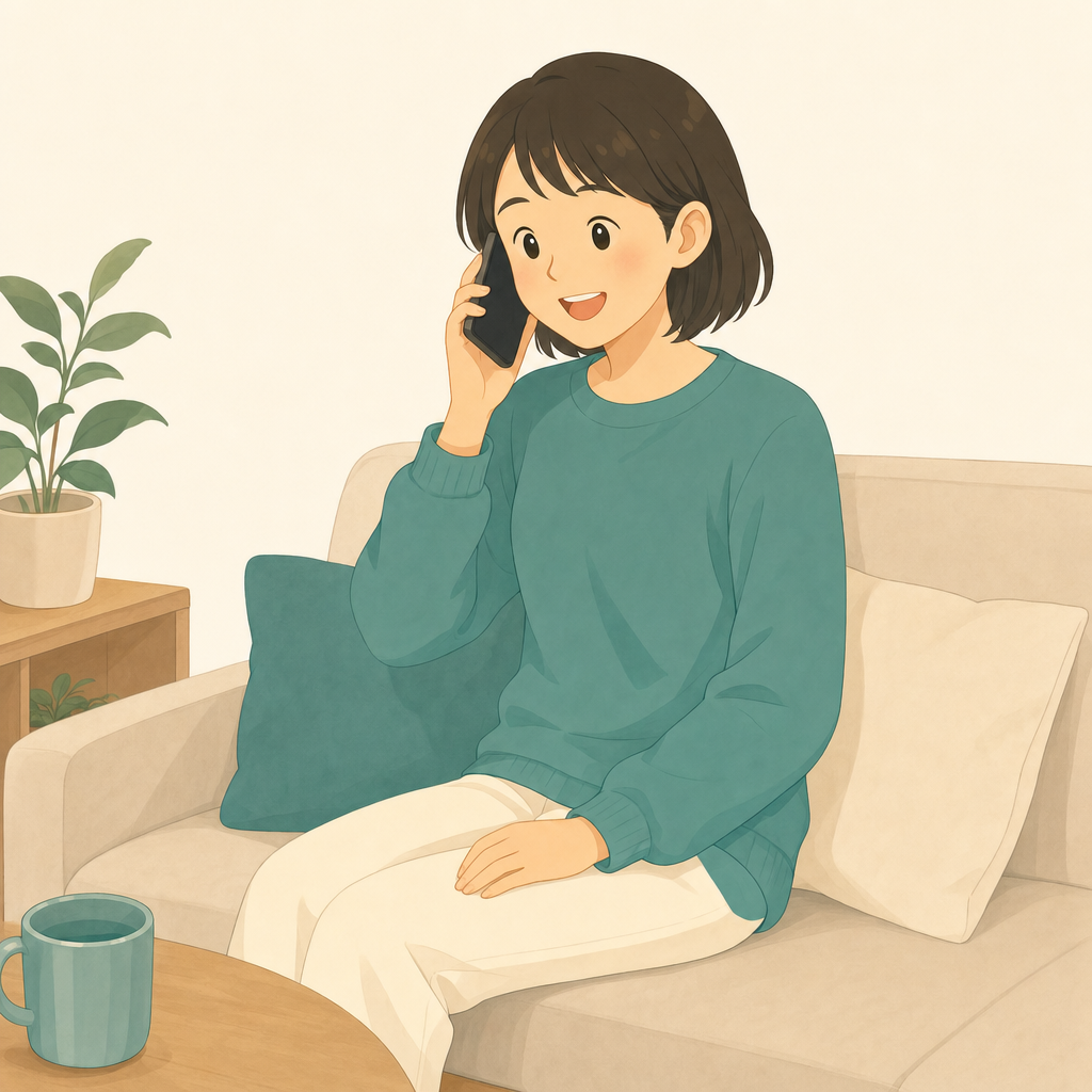 携帯電話で家族とつながる人のイラスト