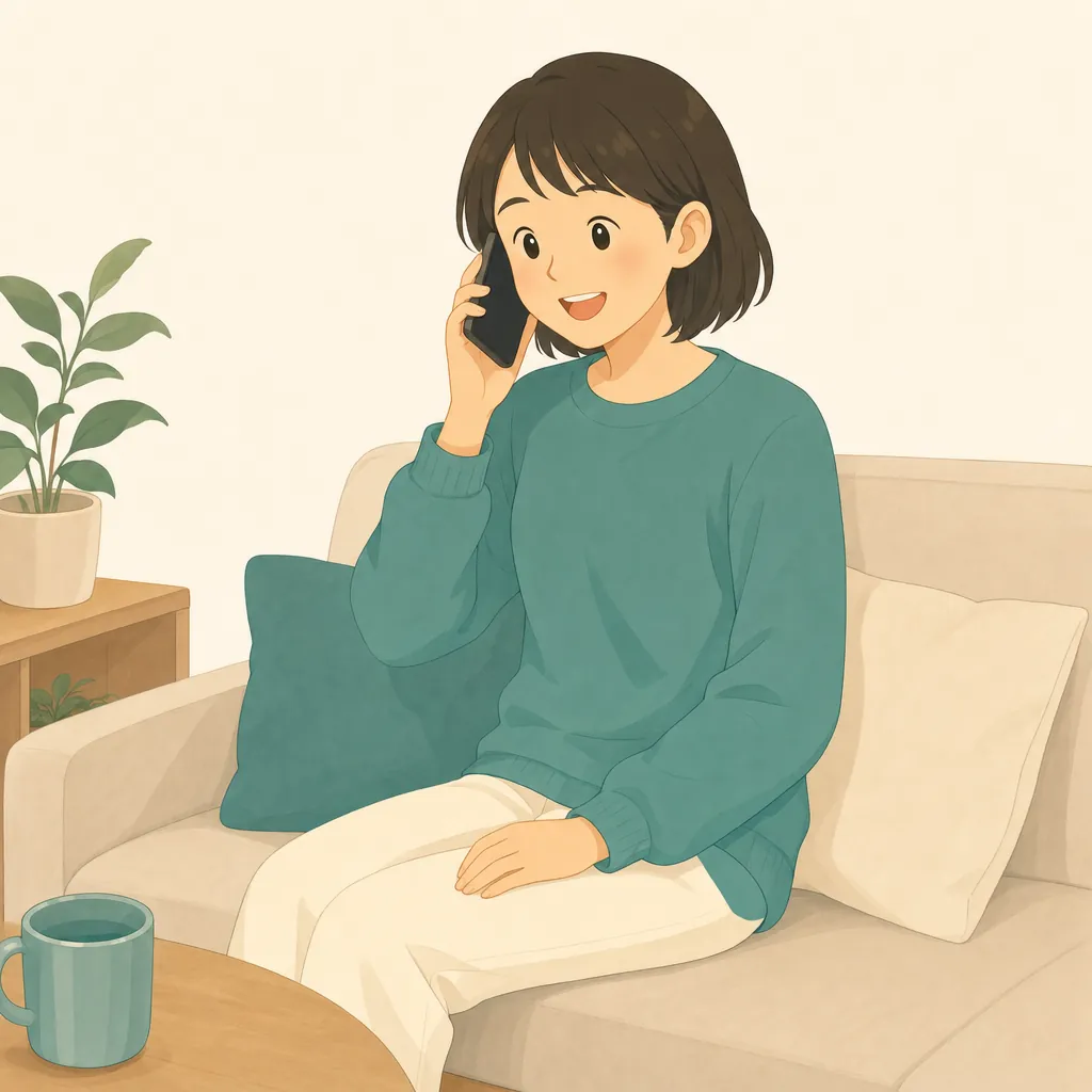 携帯電話で家族とつながる人のイラスト