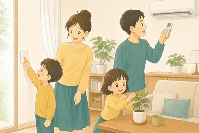 家族みんなで節電に取り組む様子