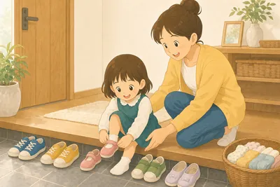 おふろで足を洗う子どもとそばで見守る親の様子