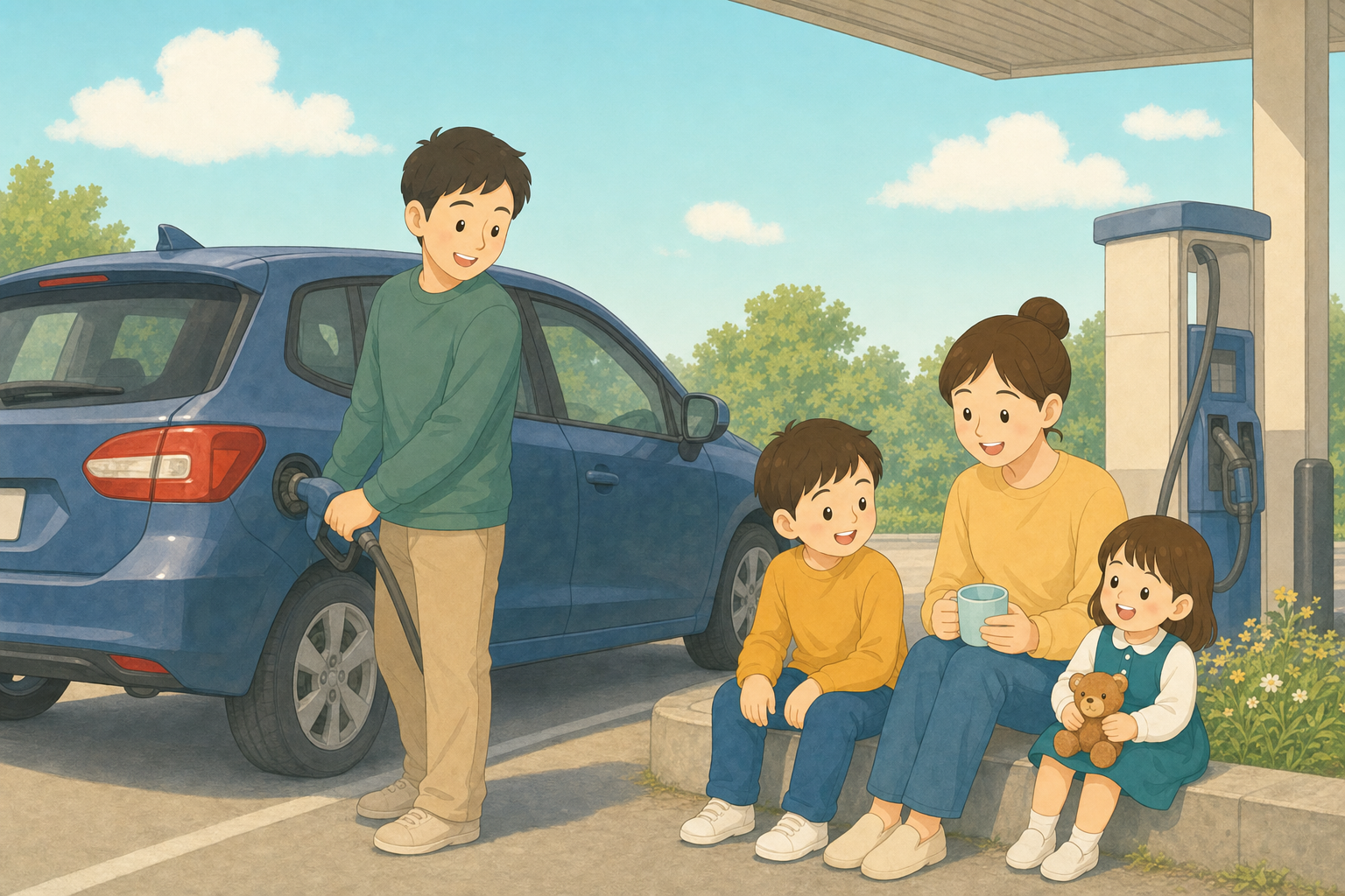 家族の車と暮らしの燃料費を考える様子