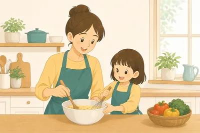 家事をしながらスマートフォンに話しかける女性