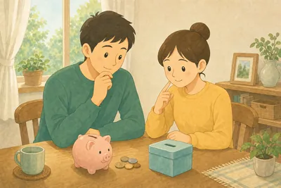 家族でお金の選び方を比べて考える様子