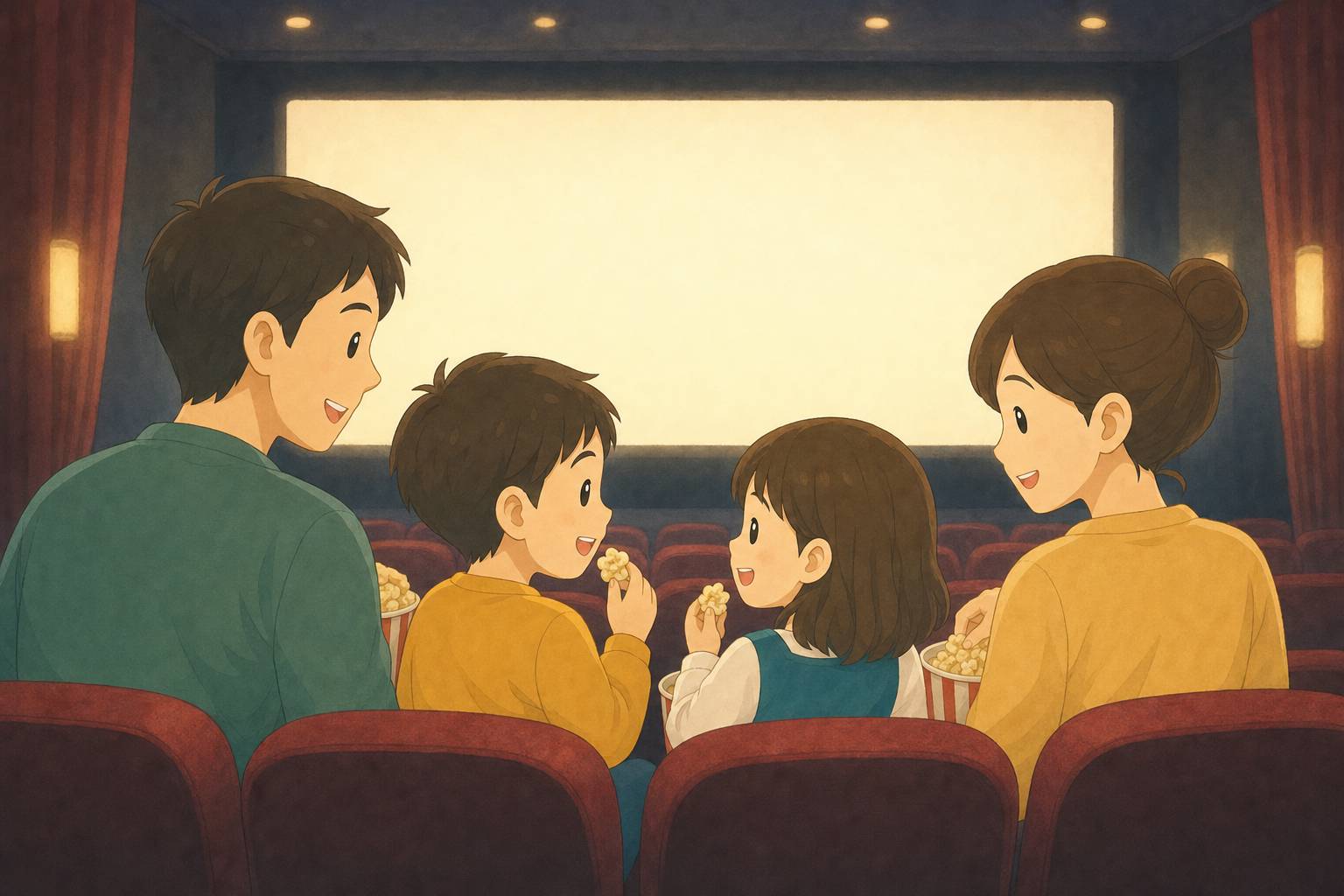 家族で映画館へおでかけを楽しむ様子