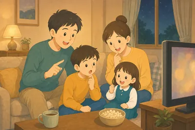 家族でドラマの作戦や伏線を読み解く様子